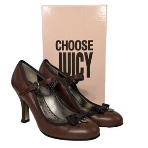 Juicy Couture MEGAN 4" Heel 8.5 M Brown Grosgrain Charm Mary Jane VTG Italy NIB